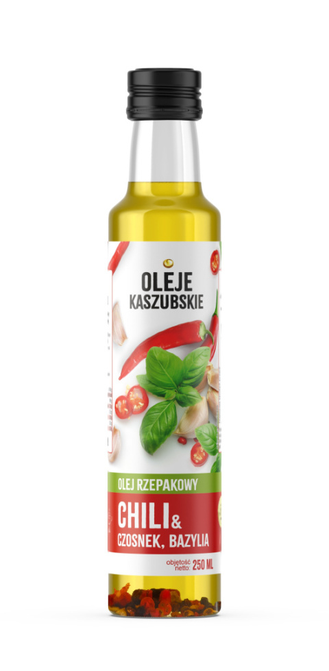 Olej Kaszubski rzepakowy rafinowany chili czosnek bazylia 250ml